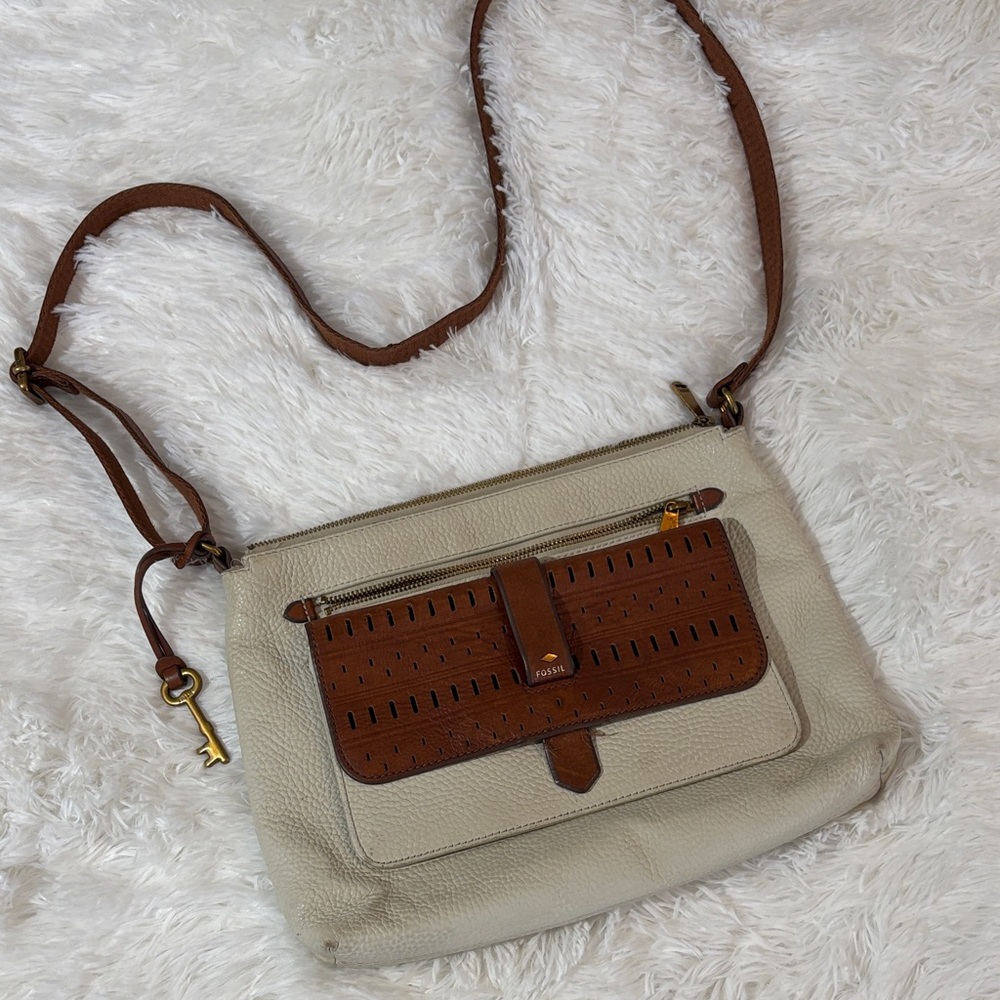 Fossil Cream and Brown Crossbody Bag